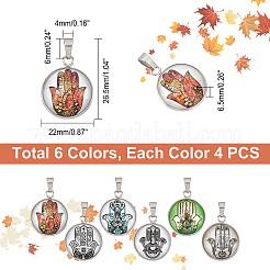 24Pcs 6 Color Hamsa Hand Pattern Glass Pendants&nbsp;GLAA-DC0001-01