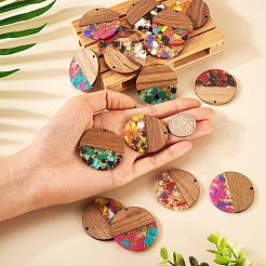 16Pcs 8 Colors Transparent Resin & Walnut Wood Pendants&nbsp;RESI-TA0002-10