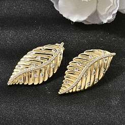 Leaf Brass Clear Cubic Zirconia Stud Earrings for Women&nbsp;EJEW-A162-05G