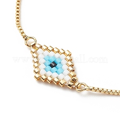 Japanese Seed Braided Rhombus with Evil Eye Link Slider Bracelet&nbsp;BJEW-MZ00001-01