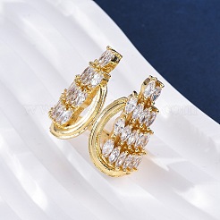 Brass Micro Pave Clear Cubic Zirconia Cuff Rings for Women&nbsp;RJEW-A062-02G