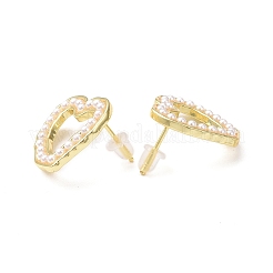 Plastic Imitation Pearl Beaded Hollow Out Heart Stud Earrings&nbsp;EJEW-F306-02G