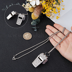 Alloy Crystal Rhinestone Whistle Pendant Necklaces&nbsp;NJEW-WH20001-24P-01