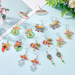 8 Pairs 8 Styles Cactus & Avocado & Horse Acrylic Dangle Earrings&nbsp;EJEW-AN0001-38