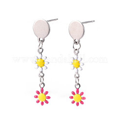 Flower Enamel Long Dangle Stud Earrings&nbsp;EJEW-N049-02A