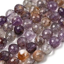 Natural Purple Phantom Quartz Purple Lodolite Quartz Round Beads Strands&nbsp;G-Z127-B01-12mm