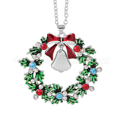 Christmas Wreath & Christmas Bell Alloy Colorful Rhinestone Pendant Necklaces&nbsp;WG06691-08