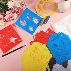 34Pcs 34 Styles Geometric PET Hollow Out Drawing Painting Stencils&nbsp;DIY-GL0005-59
