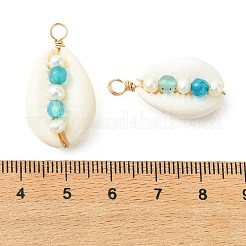 Faceted Round Natural Agate(Dyed & Heated) & Pearl Copper Wire Wrapped Pendants&nbsp;PALLOY-JF05538