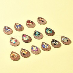 14Pcs 7 Colors Walnut Wood Resin Pendants&nbsp;WOOD-FS0001-31