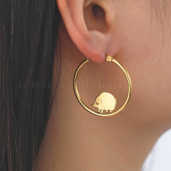304 Stainless Steel Hedgehog Beaded Hoop Earrings&nbsp;LS-EJEW-F320-02G