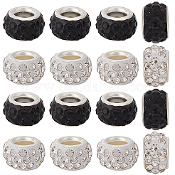 120Pcs 2 Colors Polymer Clay Rhinestone European Large Hole Beads with Silver Color Plated Brass Cores&nbsp;FPDL-PA0001-01