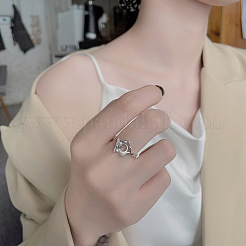 Flower Rhodium Plated 925 Sterling Silver Adjustable Rings&nbsp;FS-WG7FDEB-01