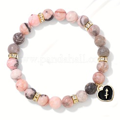 12 Constellations Natural Zebra Jasper Round Beaded with Enamel Heart Charm Bracelets&nbsp;WGB6967-11