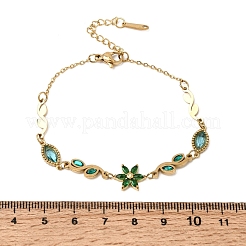 304 Stainless Steel Rhinestone and Glass Flower Leaf Link Chain Bracelets&nbsp;SA-CBAF6AD-07G