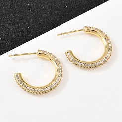C-Shaped Brass Clear Cubic Zirconia Stud Earrings&nbsp;EJEW-A156-11B-G