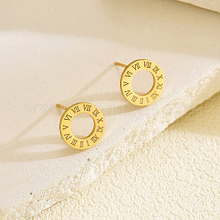 Stainless Steel Retro Roman Numeral Stud Earrings&nbsp;ZQ6109