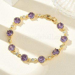 Brass Micro Pave Cubic Zirconia Link Cahin Bracelets for Women&nbsp;BJEW-A172-01G