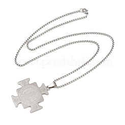 Religion 201 Stainless Steel Saint Benedict Medal Cross Pendant 304 Stainless Steel Box Chain Necklaces&nbsp;SA-H003-01P