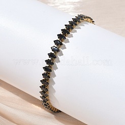 304 Stainless Steel Pave Horse Eye Jet Rhinestone Slider Bracelets for Women&nbsp;BJEW-G779-01G