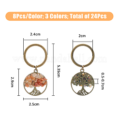 3 Sets 3 Colors Tibetan Style Alloy & Natural Mixed Gemstone Chips Pendant Keychain&nbsp;KEYC-FH0001-44