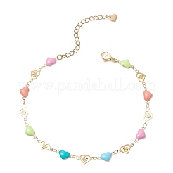 304 Stainless Steel Enamel Colorful Heart Link Anklets&nbsp;AJEW-AN00642