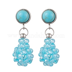 Glass & Synthetic Turquoise Teardrop Dangle Stud Earrings&nbsp;EJEW-MZ00586