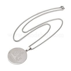 201 Stainless Steel Flat Round Buddhist Meditation Yoga Pendant Necklaces&nbsp;LS-NJEW-K283-33P