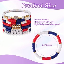 7Pcs 7 Style Word Independent Free Polymer Clay Heishi Surfer Stretch Bracelets Set&nbsp;BJEW-SW00039