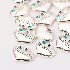 Wedding Theme Antique Silver Tone Tibetan Style Heart with Bride to Be Rhinestone Charms&nbsp;TIBEP-N005-10C