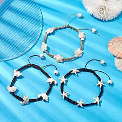 3Pcs 3 Styles Synthetic Turquoise Braided Bead Anklets&nbsp;AJEW-AN00581