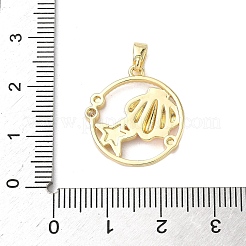 Flat Round with Shell Shape Brass Micro Pave  Clear Cubic Zirconia Pendant Cabochon Settings&nbsp;KK-P334-17G-02