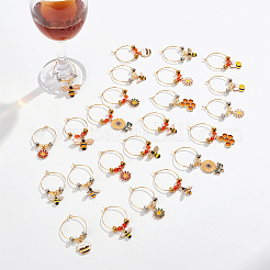 24Pcs 12 Style Alloy Enamel with Rhinestone Pendant & Brass Ring Wine Glass Charms&nbsp;AJEW-AB00054