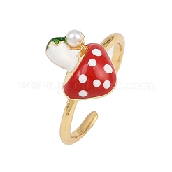 Brass ABS Plastic Pearl Cuff Rings for Women&nbsp;RJEW-L132-04G