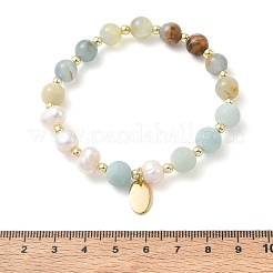 8MM Round Natural Blue Calcite and Potato Natural Pearl Beaded Stretch Bracelets&nbsp;BJEW-JB14482