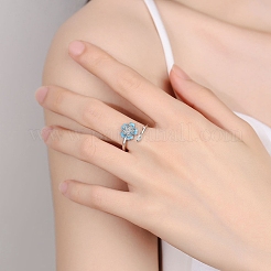 Flower Brass Micro Pave Cubic Zirconia Cuff Finger Rings for Women&nbsp;PW-WGD64C3-01