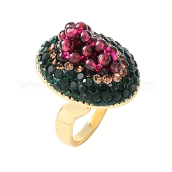 Brass & Polymer Clay Rhinestones & Natural Garnet Cuff Rings&nbsp;RJEW-G365-01G