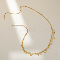 Brass with Round Plastic Pearl Coin Tassel Double Layer Waist Belly Chains for Women&nbsp;FS-WGFA592-01