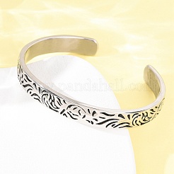 Engraved 304 Stainless Steel Cuff Bangles&nbsp;BJEW-P386-02AS