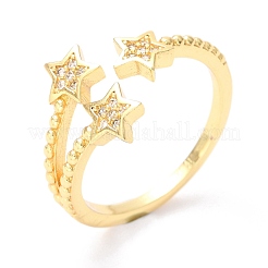 Brass Micro Pave Clear Cubic Zirconia Cuff Rings&nbsp;RJEW-F114-02G