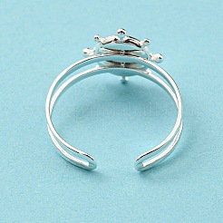 304 Stainless Steel Open Cuff Finger Ring Cabochon Settings&nbsp;STAS-T060-10S