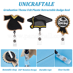 3Pcs 3 Style Graduation Theme Felt Plastic Retractable Badge Reel&nbsp;JEWB-UN0001-02