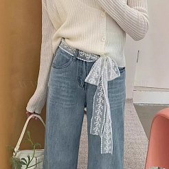 Polyester Embroidery Lace Bowknot Long Scarf Belts for Women&nbsp;AJEW-WH20070-194B