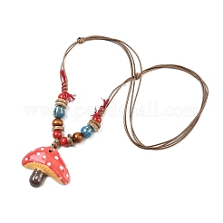 Mushroom Porcelain & Coconut Bead Pendant Necklaces&nbsp;NJEW-G182-01