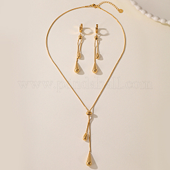 Stainless Steel Teardrop Tassel Hoop Earrings & Lariat Necklaces Sets for Women&nbsp;WR2477