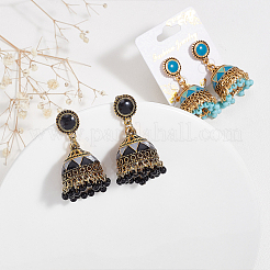 6 Pairs 6 Colors Ethnic Style 3D Enamel Bell with Seed Beeded Dangle Stud Earrings&nbsp;EJEW-AN0001-94