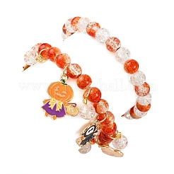 2Pcs Spray Painted Crackle Glass Round Beads Stretch Bracelets&nbsp;BJEW-JB12484-03