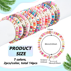 14Pcs 7 Colors Handmade Plum Polymer Clay Beads Stretch Bracelets&nbsp;BJEW-BC00001
