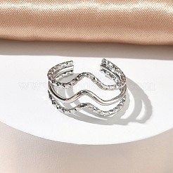304 Stainless Steel Triple Wave Cuff Open Rings for Women&nbsp;RJEW-A095-01P