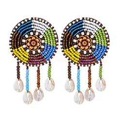 2Pcs Non Woven Fabric Embroidery Needle Felt and Shell Seed Beads Cloth Appliques&nbsp;PATC-PH0001-39A